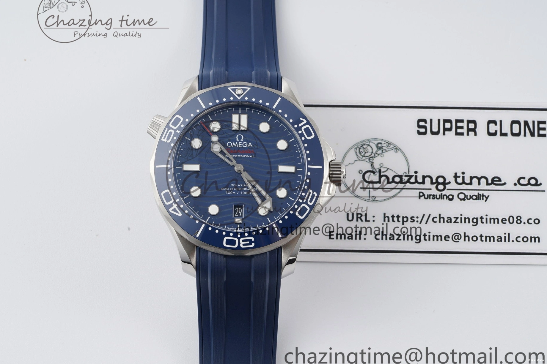 0417 Fashionable Seamaster Diver 300M ZF 1:1 Best Edition Blue Ceramic Blue Dial on Blue Rubber Strap A 7822
